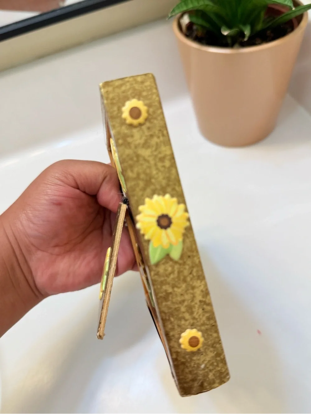 Gold Floral Accent Frame with Yellow Flower Details 4x4